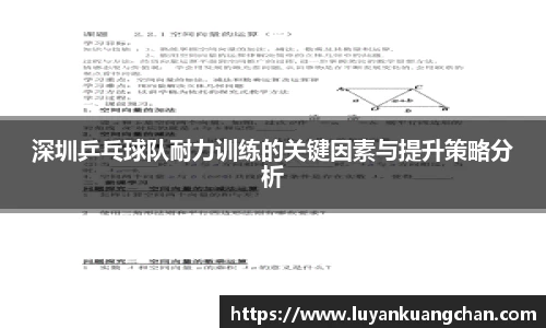 深圳乒乓球队耐力训练的关键因素与提升策略分析