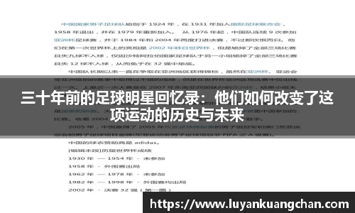 三十年前的足球明星回忆录：他们如何改变了这项运动的历史与未来